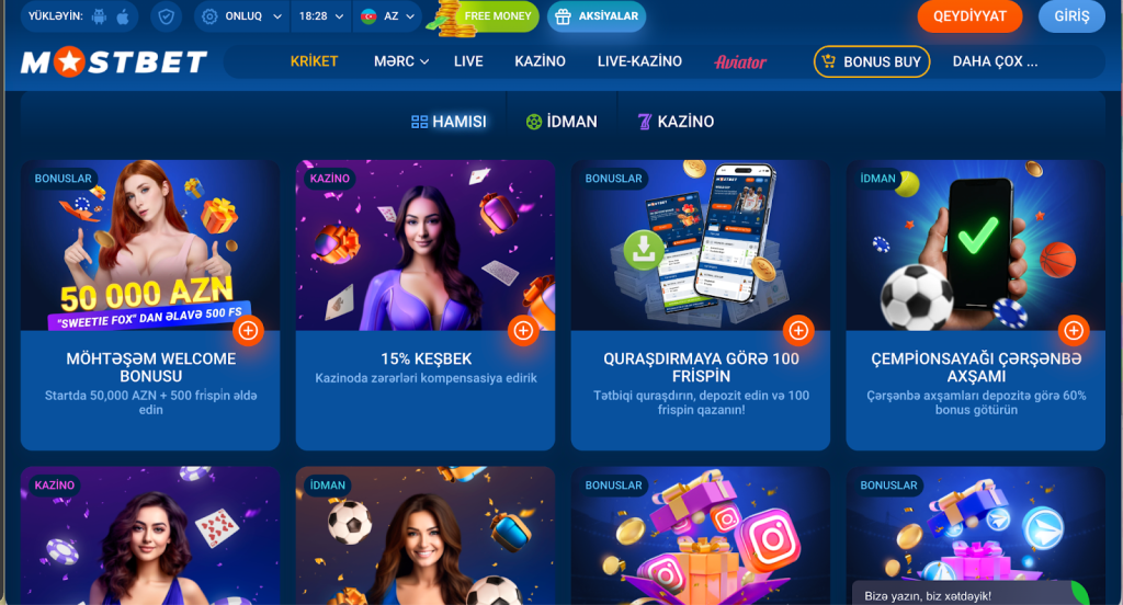 15% keşbek, 50 000 AZN qarşılama bonusu, pulsuz spinlər sizi gözləyir
