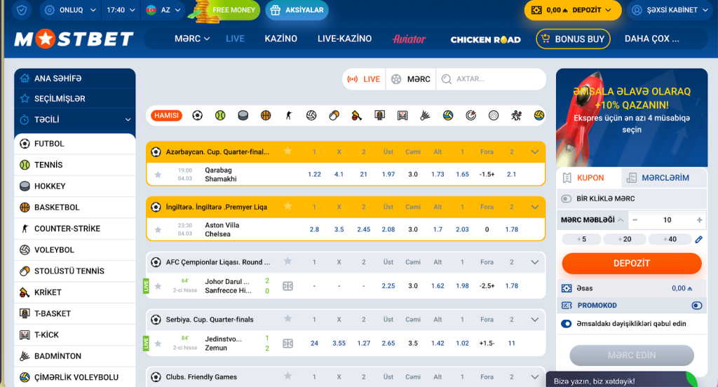 Canlı mərc bölməsində həyəcanı anında yaşayın